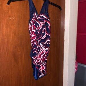 Speedo competitive racing Swim Suit Blue Red White Swimsuit Vintage NWT 6/22
